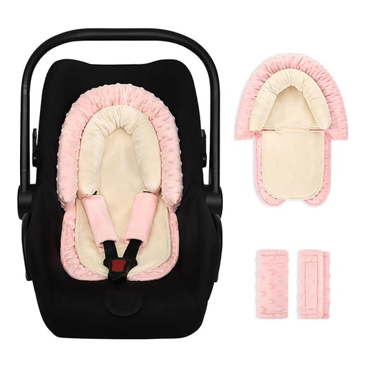 Infant Car Seat Insert, Baby Car Seat Head & Body Support with 2 Strap Pads, Ultra Soft Newborn Preemie Carseat Insert Cushion for Girls Boys, Fits Car Seat, Stroller, Swing, Bouncer, Beige