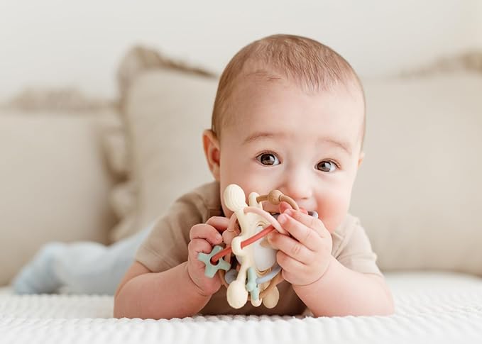Cosmo Silicone Baby Rattle Teether – Multicolor | BPA-Free 3D Sensory Teething Toy | Multi-Textured Chewable Arms & Pullable Rings | Food Grade Silicone | Developmental Grip Toy 3-36 Months