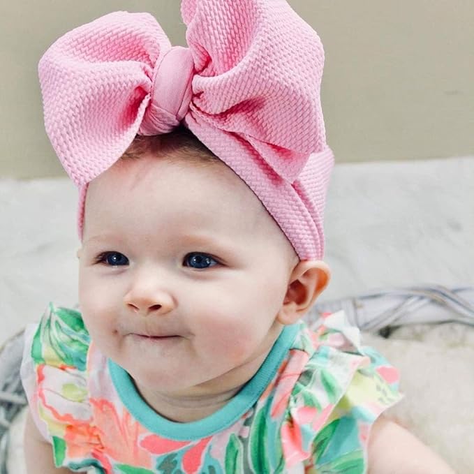 Baby Girl's 8'' Valentines Day Baby Bow Headbands Soft Big Bow knot Nylon Headband Toddler Hairband for Photography Travel Party Festivals 2Pcs (2- Red Pink)
