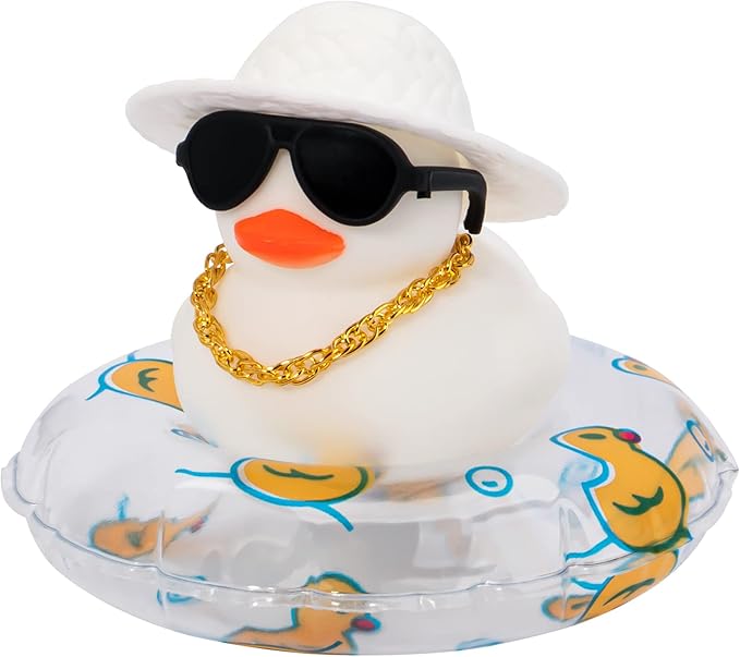 wonuu Car Accessories Rubber Ducks Dashboard Decorations Rubber Duck Pink Accessories Dashboard Duck Car Decorations Car Ducks for Dashboard Car Duck Car Dashboard Decorations, BG-white-strawhatwhite