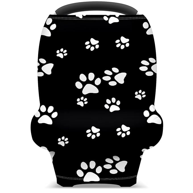 Baby Car Seat Stroller Covers Dog Paw Print Black Nursing Cover Breastfeeding Scarf Soft Breathable Stretchy Coverage Carseat Canopy Cover for Boys and Girls Soft Breathable Multi Use