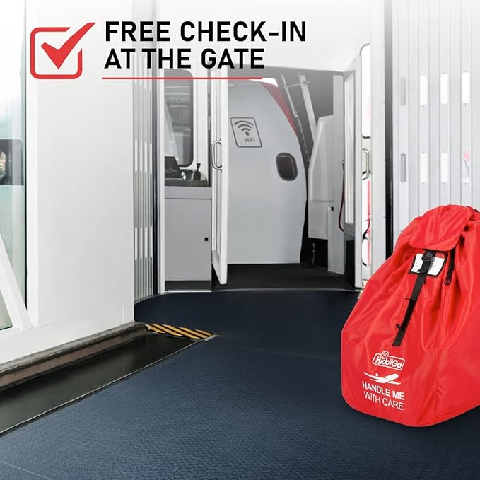 KiddiGo Car Seat Travel Bag for Airplane, Red, 33” H x 18” W x 18” D, Fits Most Standard Convertible, Booster & Infant Car Seats, Gate Check Universal Size Car Seat Cover, Easy Carry Design