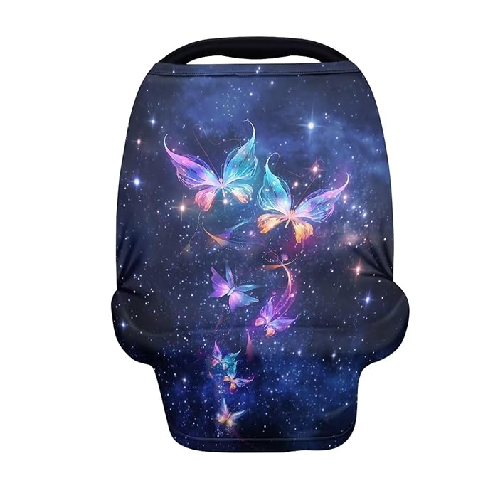Butterfly Galaxy Car Seat Cover Dust Cover Infant Stroller Cover Wind-Protected Sun-Proof Car Seat Canopy Cover Privacy Protection Reusable Pram Dust Protector