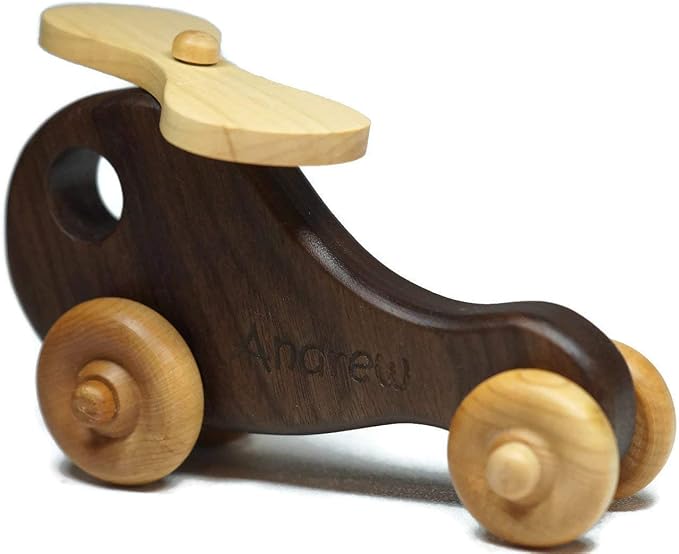 Wooden Toy Helicopter Push Toy – Handmade Natural Wood Helicopter for Toddlers & Kids, Classic Gift Toy for Everyday Play
