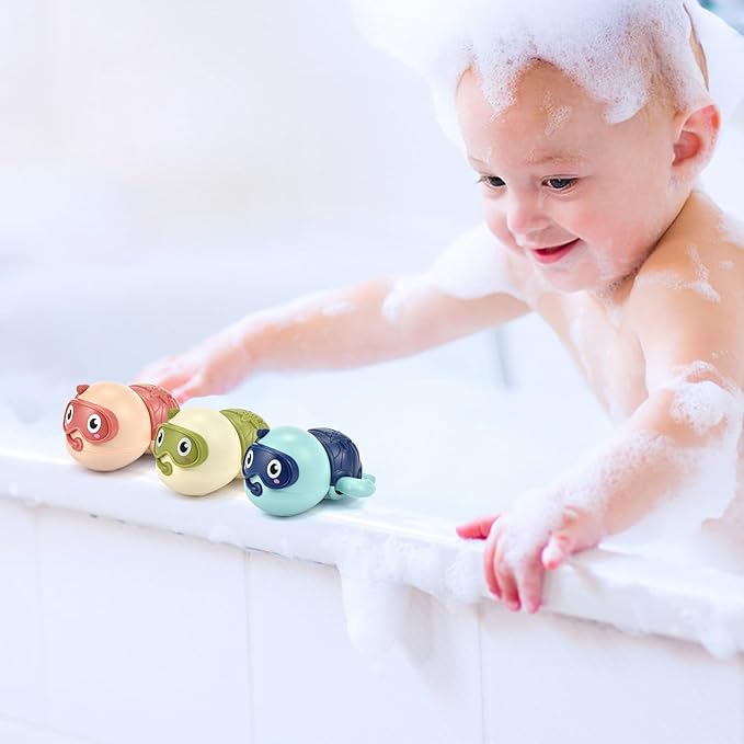 3 Pack Swimming Turtle Baby Bath Toys for Toddler 1-3,2025 Bath Toys Water Pool Floating Wind Up Toys for 1-2 Year Old Boy Girl Gifts, Infant Toddlers Kids Bathtub Toys Age 1-3 2-4 (Style 1)