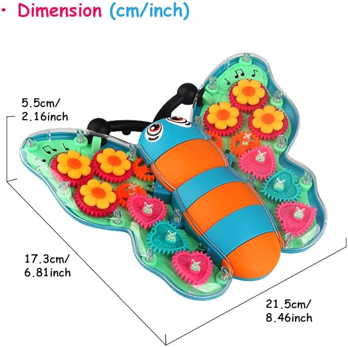 Miracland Transparent Gear Butterfly Toy, Light-up Bump & Go Car Toy Toddler Musical Toy 3D Gears Butterfly Crawling Toy for Kids with Lights and Music
