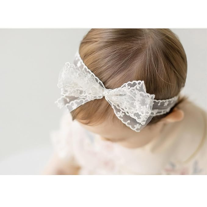 Baby Girls Cute Lace Bow Headband Soft Cotton Elastic Hair Accessories for Toddlers Newborns Ideal for Birthdays Baby Shower Photoshoots Special Occasions