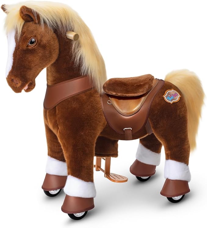 PonyCycle Horse Ride on Pony Advanced Model Y Plush Brown Riding Horse Toy Size 3 for Ages 3–4, Indoor Outdoor Rocking Horse, for Kids Plush Animal Pony Ride Y374