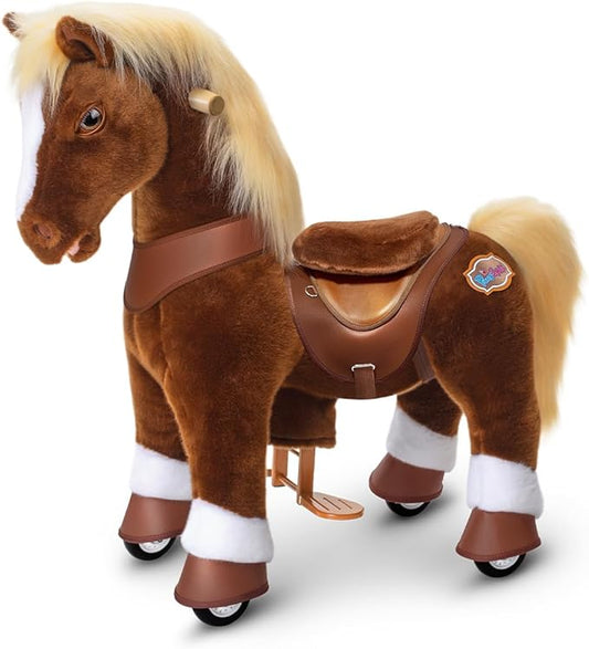 PonyCycle Horse Ride on Pony Advanced Model Y Plush Brown Riding Horse Toy Size 3 for Ages 3–4, Indoor Outdoor Rocking Horse, for Kids Plush Animal Pony Ride Y374