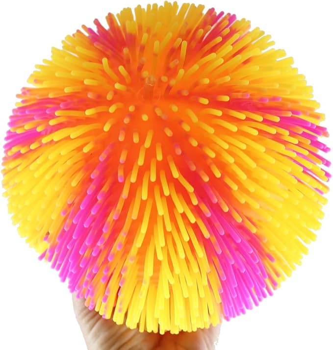 Curious Minds Busy Bags 1 Yellow/Pink Multi-Color Tie Dye Swirl Jumbo 8" Puffer Ball - Sensory Therapy Fidget Stress Ball - OT Autism SPD