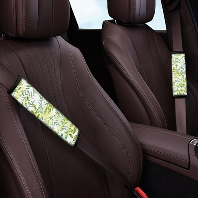 Green Leaves Car Seat Belt Cover Soft Car Safety Seat Belt Strap Shoulder Pad for Women Men 2 Pack for Adults Child
