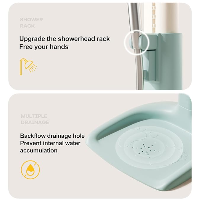 Adjustable Baby Shower Stand with Anti-Slip Base,Bath Shower Standing Support Stand,Portable Bath Helper Bath Support for Infants Portable Bath Helper for Baby 8-24 Months (Green-E)