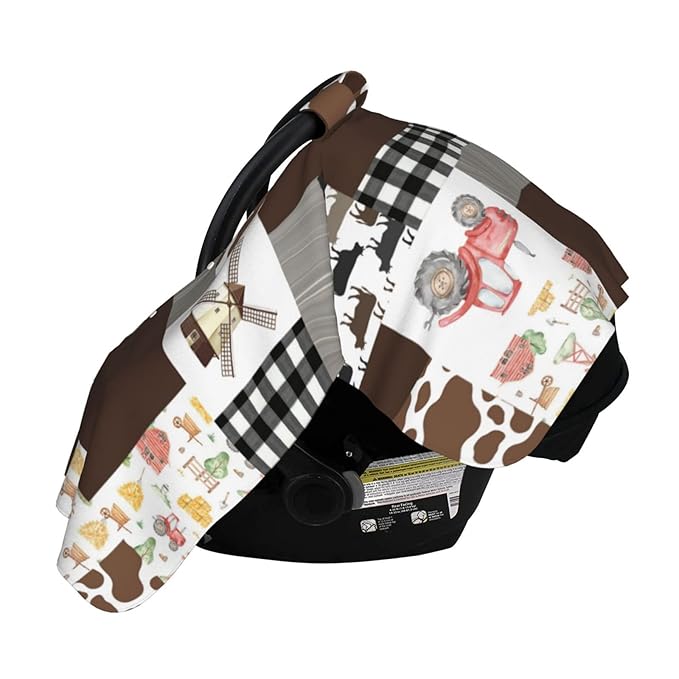 Personalized Watercolor Farming Tractor Baby Car Seat Canopy for Babies with Name, Custom Car Seat Covers for Girls Boys, Peekaboo Opening Minky Nursing Cover Infant Car Seat Canopies for Newborn