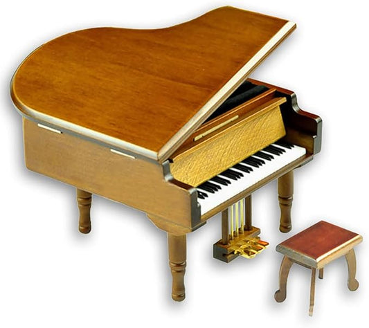BinkeGG Play (Here Comes Santa Claus) Brown Wooden Grand Piano Wind up Music Box with Sankyo Musical Movement (65 Tunes Option)