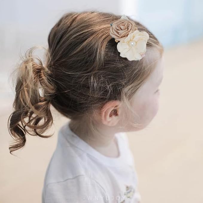 3pcs Girls Flower Hair Clips, Floral Hair Barrettes w/Boutique Fully Lined Alligator, Hair Bows for Baby Newborn Toddler