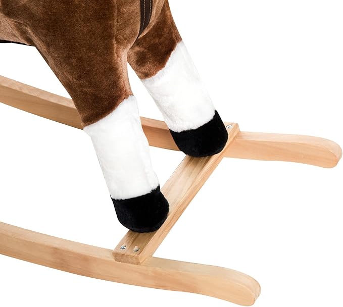 Qaba Kids Rocking Horse Plush Ride On Toy Toddler Rocker for Boys Girls Gifts with Realistic Sounds, Brown