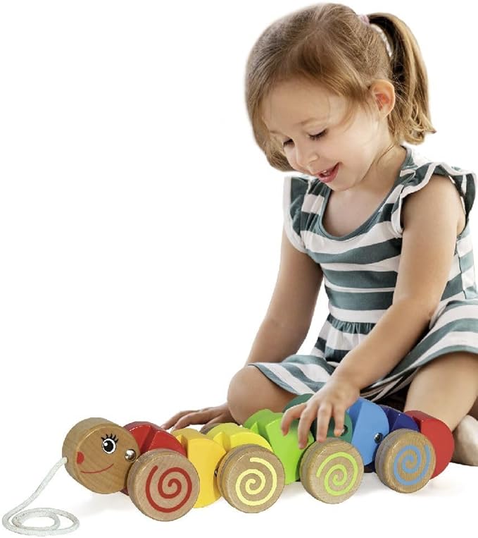 Eichhorn 100003447 Nachziehtier-100003446 Pull-Along Caterpillar with Movement, 32 cm Long, Beech Wood, Colourful