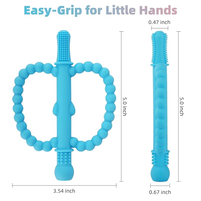 Fu Store Hollow Teether Tube 2 Pack Apple Shape Chew Straw Sensory Toy for Infant Toddlers Silicone Tubes Teething Toys for Babies 0-6 0-12 0-36 Months Gifts Teething Relief Soothing Gums (Blue Pink)