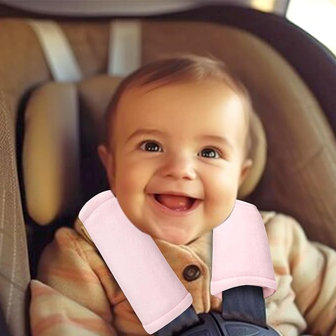 SWESEN Baby Car Seat Belt Covers for Boys and Girls, Carseat Shoulder Padding, Soft Car Seat Neck Cover, Mink Car Seat Straps Shoulder Pads, Solid Colour Stroller Strap Cover for Baby Kids, Pink