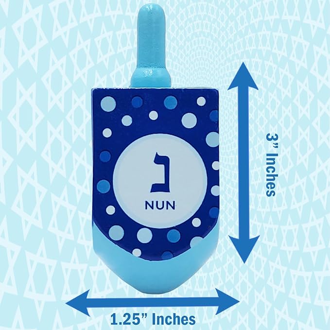 The Dreidel Company Extra Large Hand Painted Wood Hanukkah Dreidels, 4-Pack Pastel Blue & White Design