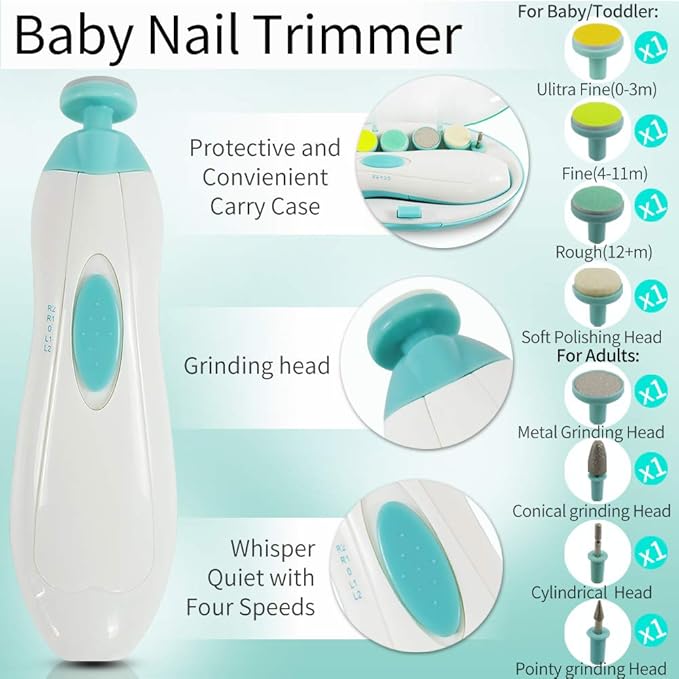 Baby Nail File Electric Nail Trimmer with Clippers,Baby Nail Clipper with LED Light,Whisper Quiet Design Safe for Newborn Toddler Kids or Women,Toes and Fingernails Care
