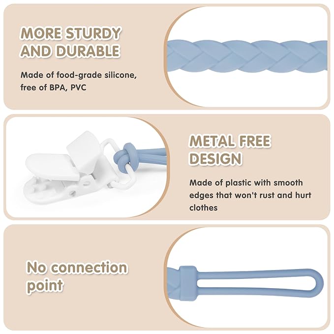 Pacifier Clips, 6-Pack Silicone Pacifier Holder Clip with Stylish Round Design, 100% Food Grade Silicone, Safe Essentials for Newborns Baby Boys and Girls