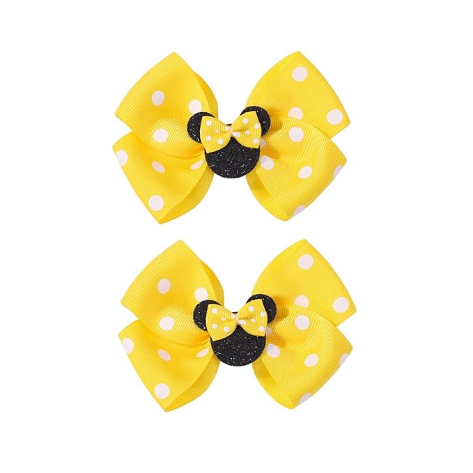4 Inch Cute Mouse Ears Sequins Bows Hair Clips For Baby Girls, Toddler, Kids and Young Women Birthday Party Wedding Christmas Occasions Set of 2 (A- Yellow)