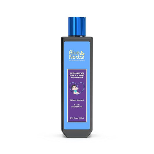 Blue Nectar Ayurvedic Baby Hair Oil with Organic Ghee, Almond Oil, Coconut Oil & Olive Oil for Hair and Scalp (18 Herbs, 200 ml)