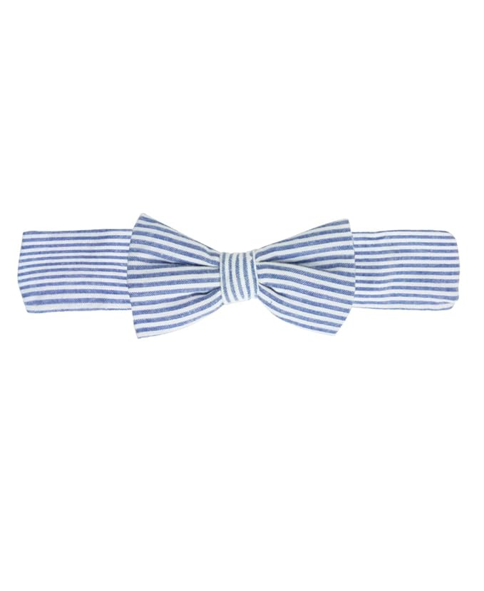 RuffleButts® Baby/Toddler Girls Blue Seersucker Bow Headband - 0-24m