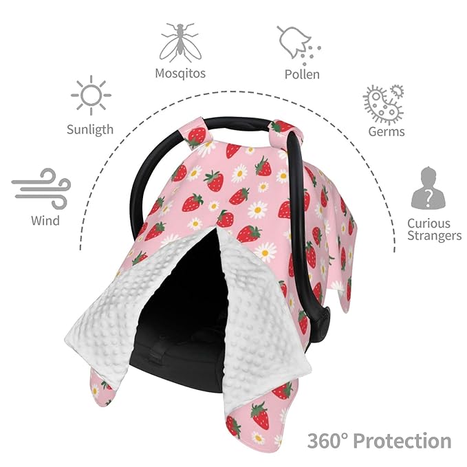 Strawberry Flowers Baby Car Seat Canopy Nursing Cover for Newborn Car Seat Breastfeeding Covers Blanket Newborn Shower Gift