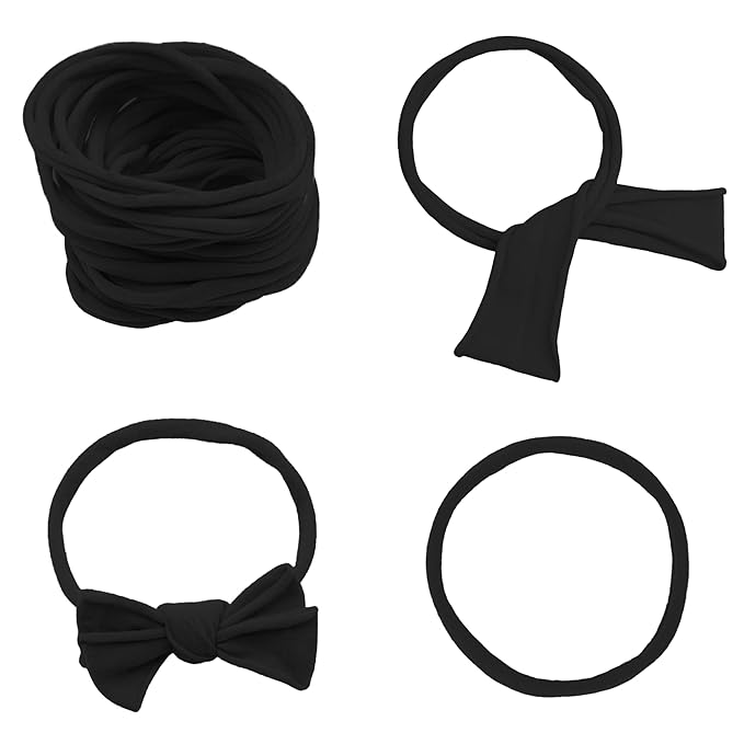 Qearl 60 Pack Soft Stretchy DIY Nylon Headbands Hair Bands Bows DIY Accessory for Newborn Baby Girls