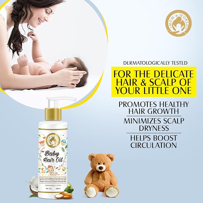 Mom & World Baby Hair Oil With Organic And Coldpressed Natural Oil For Kids, 200ml