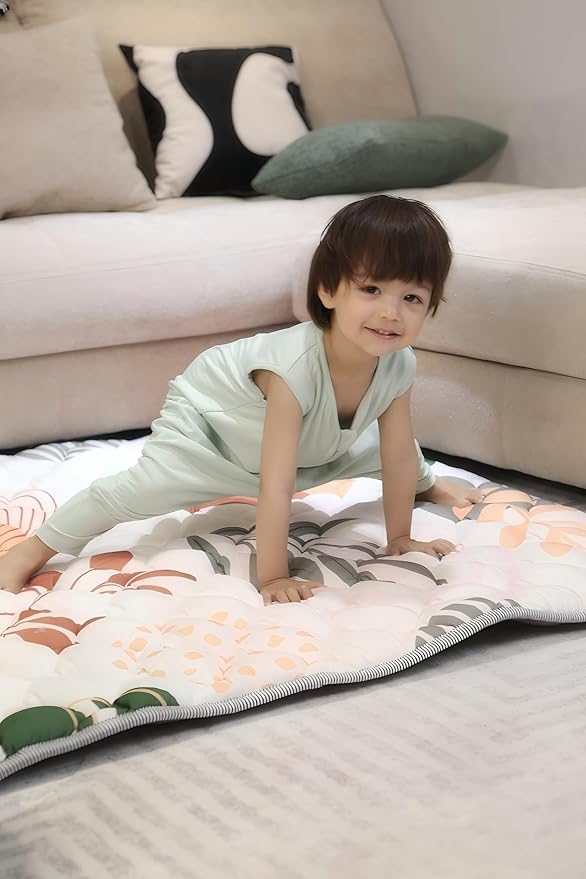 TADO MUSLIN Baby Play Mat 50x50 Inch, Thickened Soft Floor Mat for Playpen, Machine Washable Foam Crawling Mat with Non-Slip Bottom for Babies and Toddlers, Foldable Padded Playmat