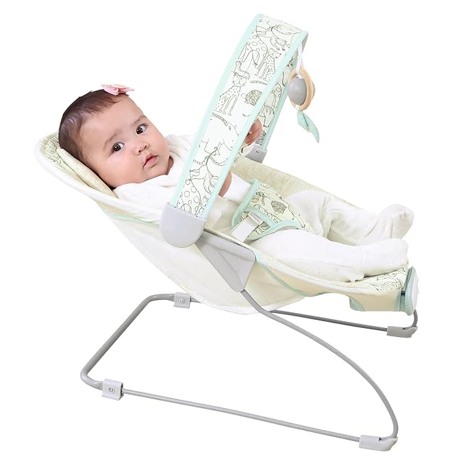 Baby Bouncer, Infants Bouncy Seat with Music and Vibrations,Portable Baby Rocker with Hanging Grasping Planet & Mirror for Newborns Indoor Outdoor Use 0-6 Months Up to 20 lbs