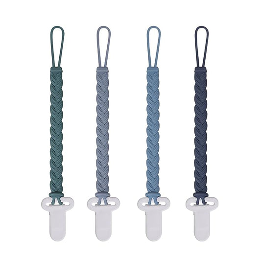 4 Pcs Gray Baby Silicone Teething Pacifier Clip,One-piece Design,Woven Shape,BPA Free.