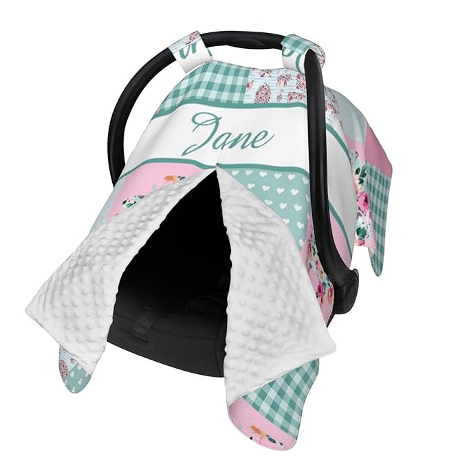 Personalized Baby Car Seat Canopy for Babies with Name, Custom Car Seat Covers for Girls, Floral Farm Nursing Breastfeeding Stroller Cover Infant Carseat Canopies for Newborn