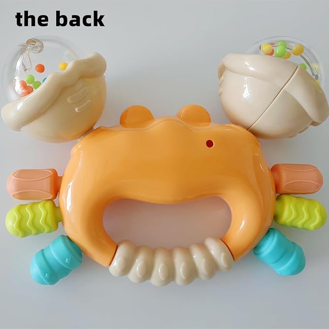 Baby Crab Rattle Toy- ABS Safe Toy for 0-6 Months Baby,Handheld Crab Shaped Toy for 6-12 Months, Early Education Grip & Smart Gift for Newborn Boys and Girls (Orange)