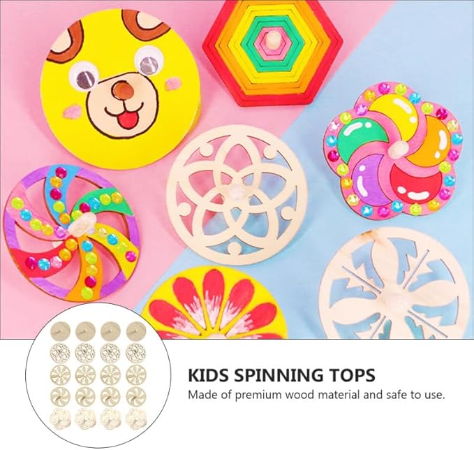 60 Pcs Unfinished Wooden Spinning Tops for Kids - DIY Paintable Gyroscopes with 5 Different Shapes, Detachable Design for Easy Coloring, Ideal Family Gatherings and Parent-Child Games