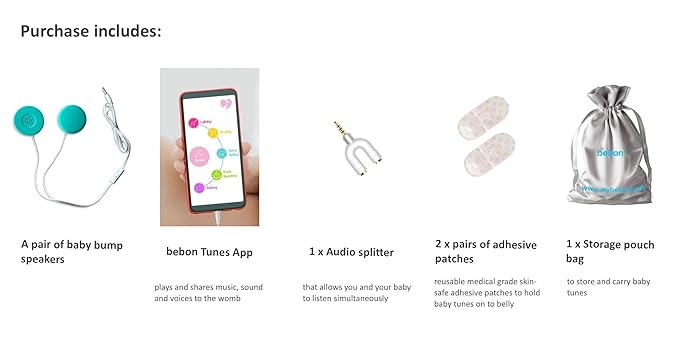 Baby-Bump Headphones – Plays and Shares Music, Sound and Voices to the Womb – Premium Baby Bump Speaker System – Including bebon Tunes APP (iOS and Android) (Teal)