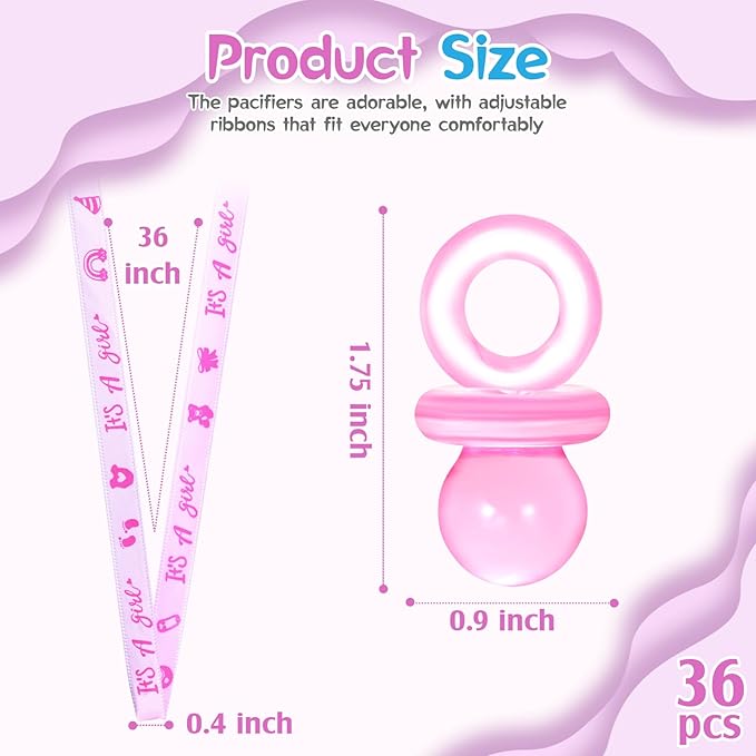 36 Pieces Baby Shower Pacifiers Necklace, Cute Acrylic Pacifier Necklaces for Baby Shower Games Charm, Party Favors, Gender Reveal Necklaces Decorations DIY, Gender Reveal Table Scatter(Blue&Pink)