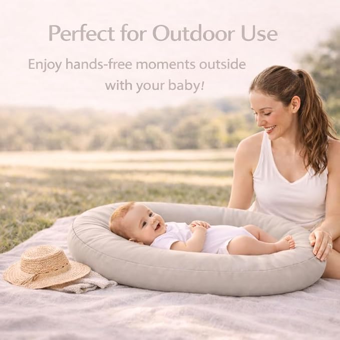 Aila + Aiden Baby Lounger | Organic Cotton Infant Lounger | Adjustable & Portable Floor Lounger | Supervised Use | Soft, Breathable, Washable Cover - Snuggle Collection - (Gray)