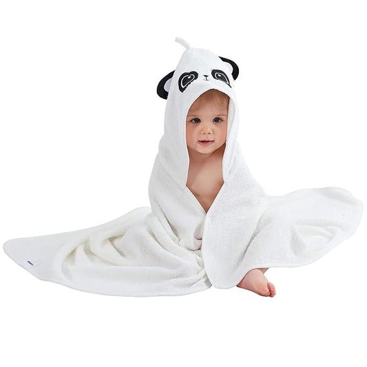 MICHLEY Bamboo Viscose Baby Hooded Bath Towel for 0-5 Years Boys and Girls, 29.5 x 39.5 Inch Ultra-Soft and Quick-drying Infant Bath (Panda)