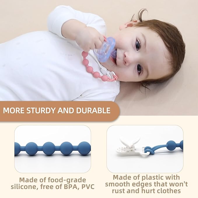 5-Pack Silicone Pacifier Clip, One-Piece Silicone Pacifier Holder Clip for Boys & Baby Girl Binky Clips Rust-Free Holders Unisex Newborns Shower Birthday Gifts (Blue)