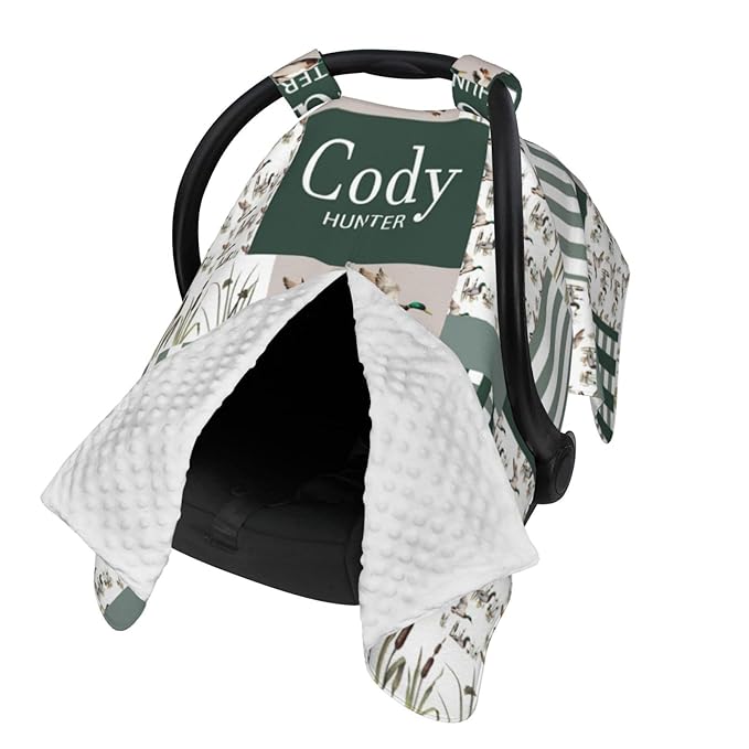 Personalized Baby Car Seat Canopy with Name – Wild Duck Theme, Custom Minky Nursing Cover for Boys & Girls, Soft Stroller Cover for Infants & Newborns, Carseat Canopy for Breastfeeding