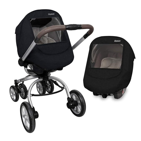 Manito Melange Infant Car Seat Weather Shield – Universal-Fit, Clear Window, Windproof, Water-Repellent, Premium Baby Car Seat Cover for Travel & Outdoor Weather Protection (Black)