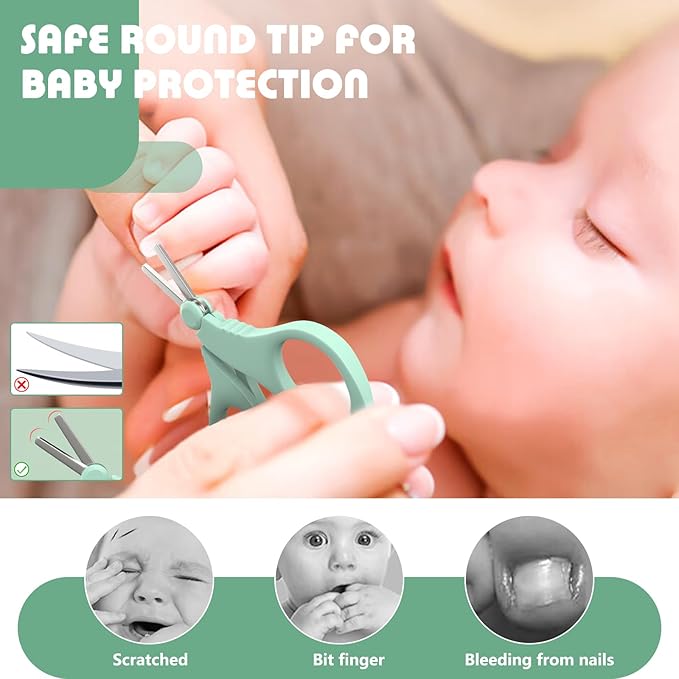 Baby Nail Scissors, Infant Nail Clippers with Safety Round Tip, Toddler Nail Clipper, Newborn Fingernail Cutter with Protective Cap, Nail Clippers for Baby Care Shower Gift