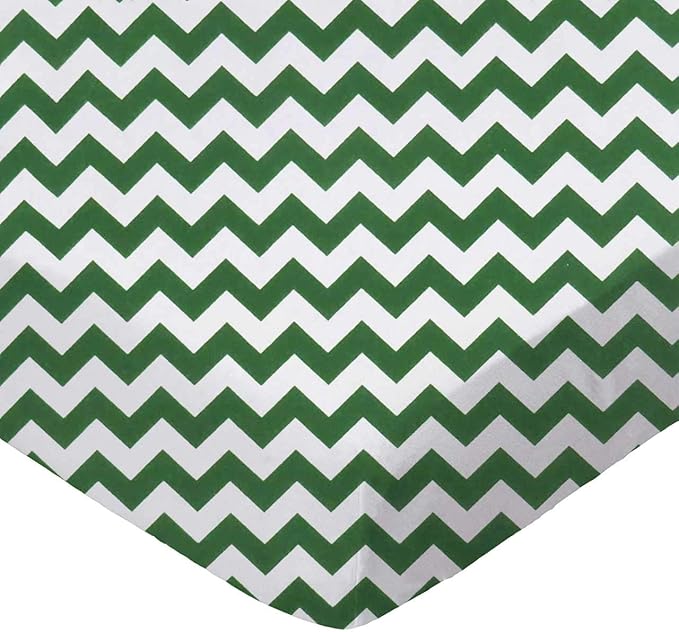 SheetWorld Baby Fitted Square Play Yard Sheet Fits Joovy 38 x 38 inches, 100% Cotton Woven Sheet, Unisex Boy Girl, Hunter Green Chevron Zigzag, Made in USA