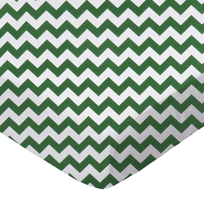 SheetWorld Fitted 100% Cotton Percale Pack N Play Sheet Fits Graco Square Play Yard 36 x 36, Hunter Green Chevron Zigzag, Made in USA