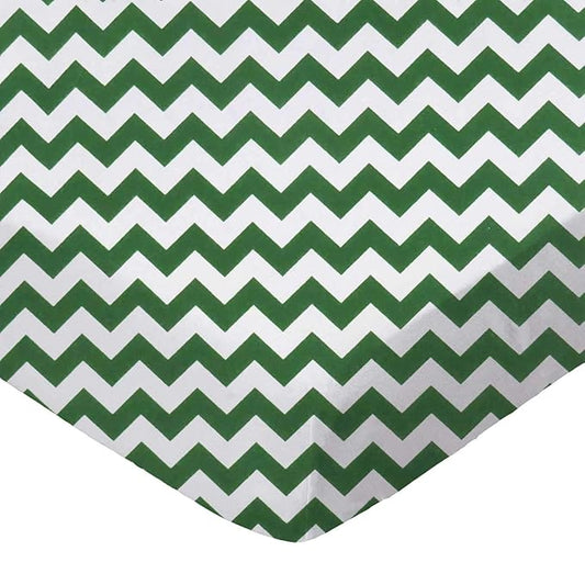 SheetWorld Fitted 100% Cotton Percale Pack N Play Sheet Fits Graco Square Play Yard 36 x 36, Hunter Green Chevron Zigzag, Made in USA