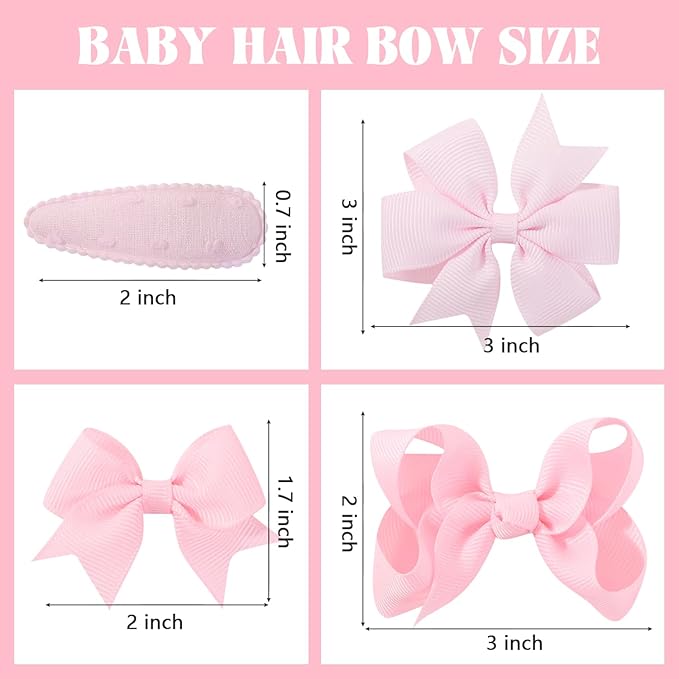 choicbaby 8pcs Baby Girl Hair Bow Clips Set, Pink Toddler Hair Clips Boutique Grosgrain Ribbon Bow Hair Barrettes Accessories for Infant Toddler Kids